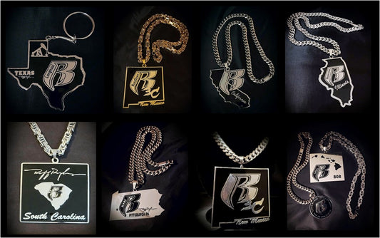 Custom RR State Shape Silver or Gold (Sold w/chains or separately)
