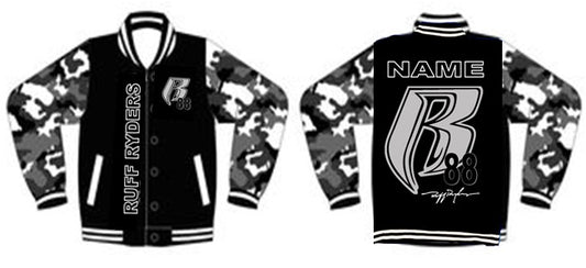 RR Wool and Camo Leather Embroidered Letterman Jacket