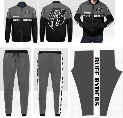 RR Custom Name Varsity Style Jacket and Matching Joggers Set Blk/Gry