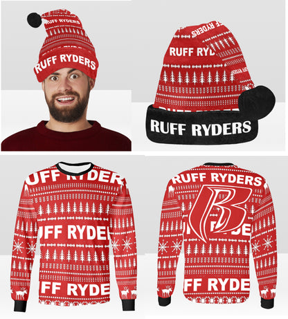RR Mens Ugly Christmas Mock Sweater and Hat Combo
