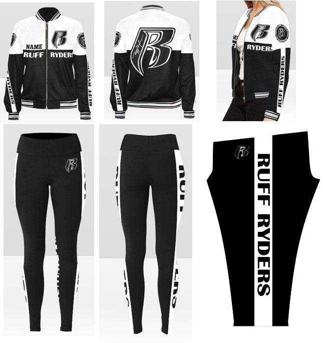 RR Custom Name Varsity Style Jacket and Matching Leggings Set Blk/Wht