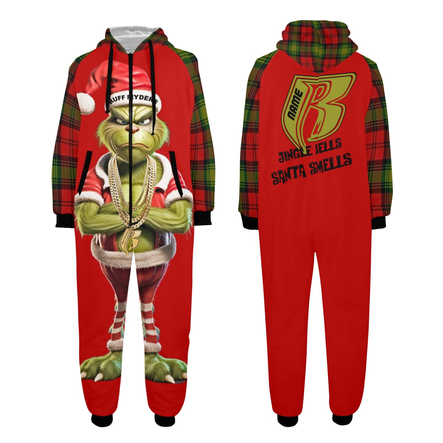 RR One-Piece Zip Up Hooded Pajamas - Grinch