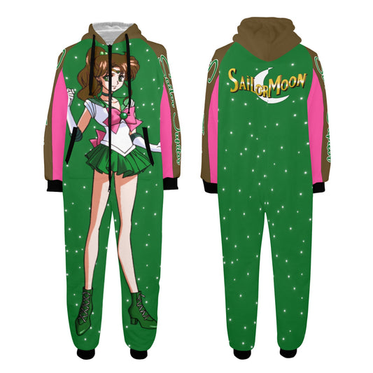 Sailor Moon Sailor Jupitor One-Piece Unisex Zip Up Hooded Pajamas