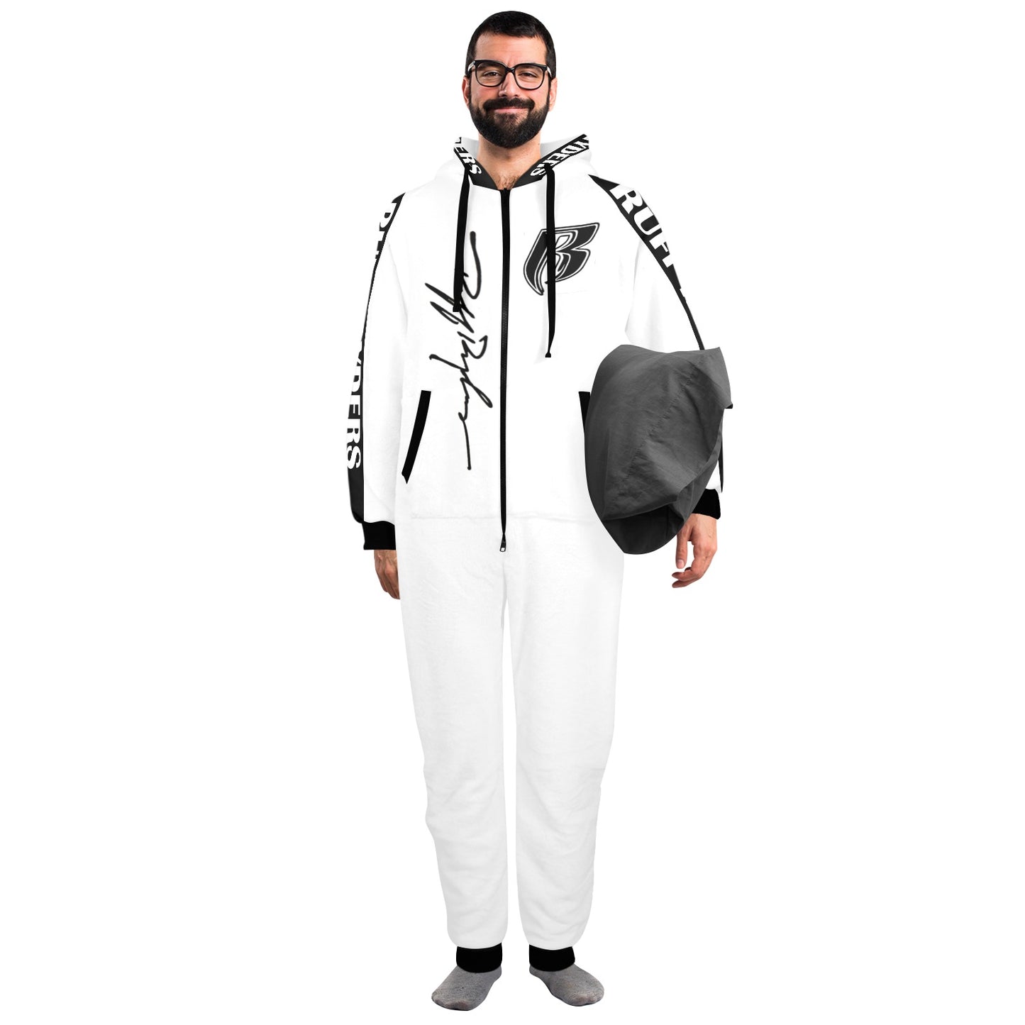 RR One-Piece Zip Up Hooded Pajamas - Wht