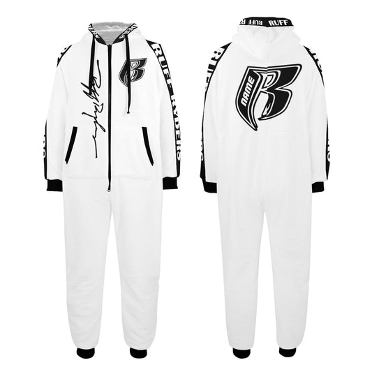 RR One-Piece Zip Up Hooded Pajamas - Wht