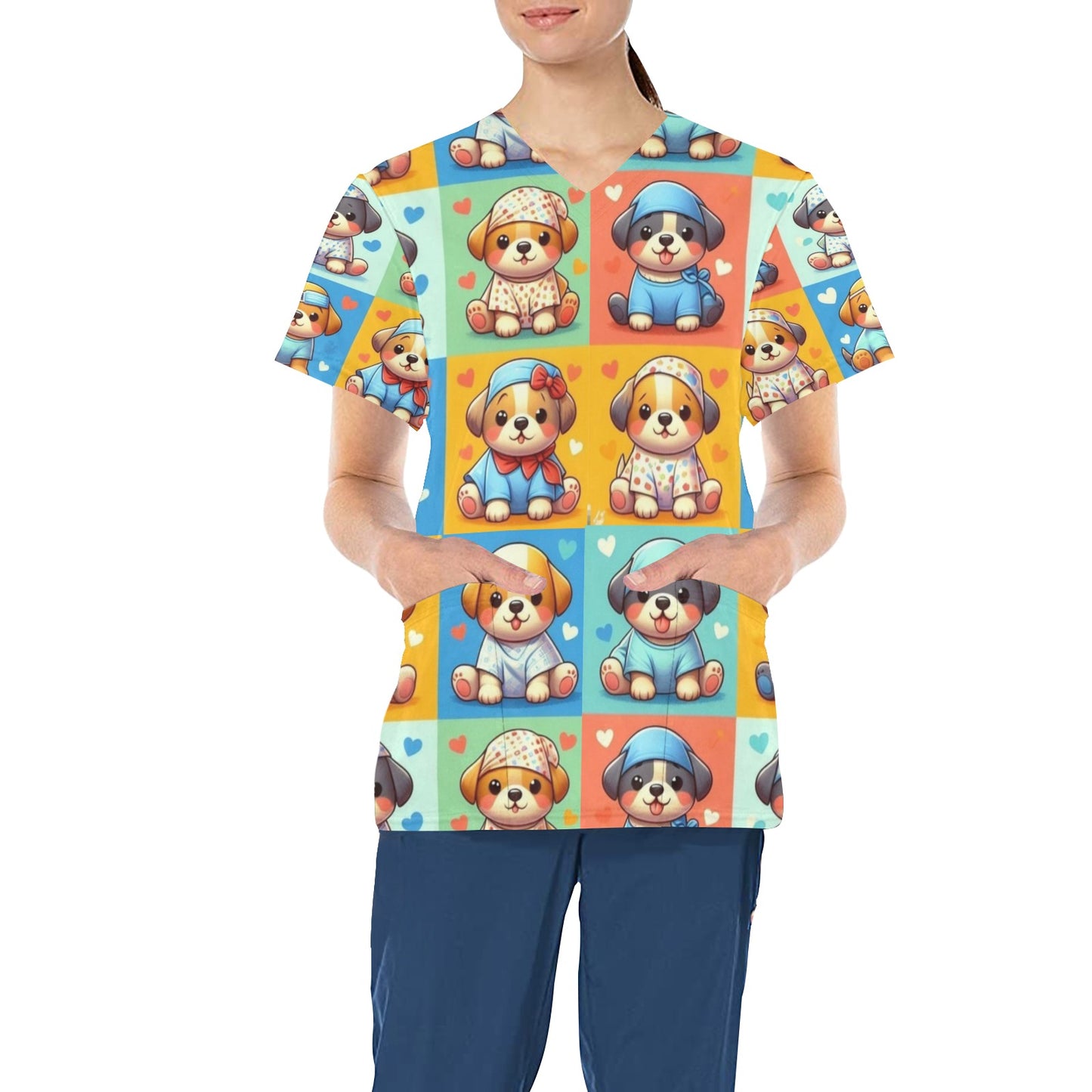 Ladies Scrub Top - Preppy Puppies