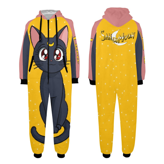 Sailor Moon Luna One-Piece Unisex Zip Up Hooded Pajamas