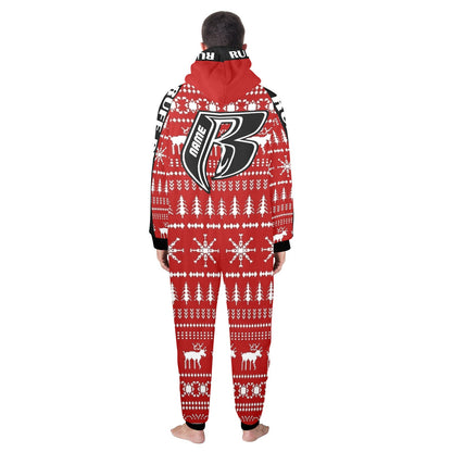 RR One-Piece Zip Up Hooded Pajamas - Red Holiday