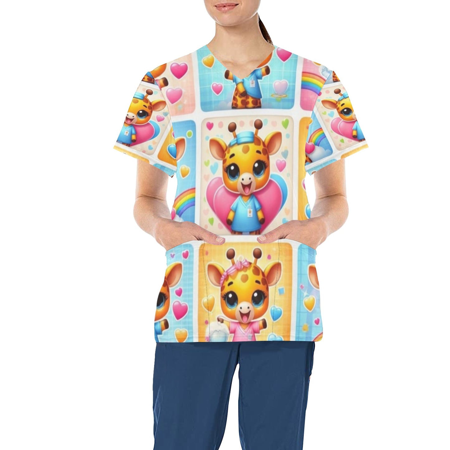 Ladies Scrub Top - Giraffe 5