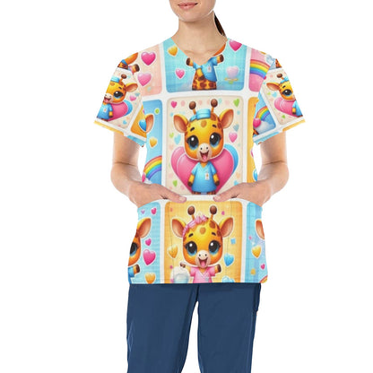 Ladies Scrub Top - Giraffe 5