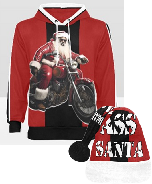 Bad Ass Santa Fleece Hoodie and Matching Hat Set