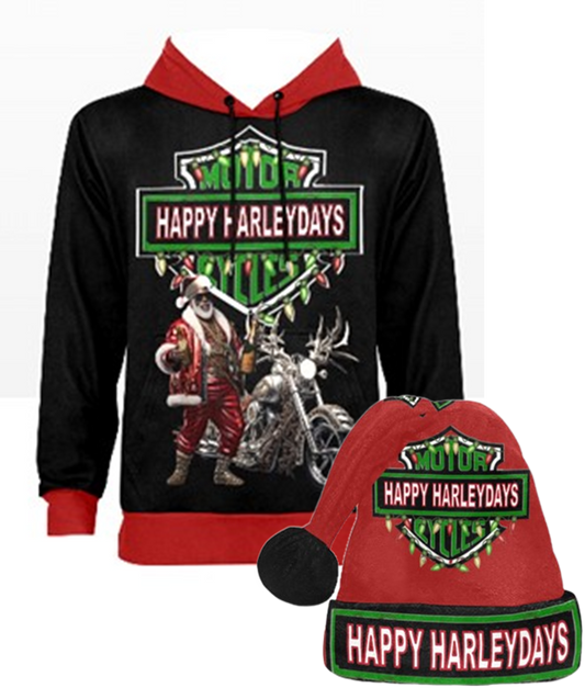 Urban Santa 4 Fleece Christmas Hoodie and Matching Hat Set