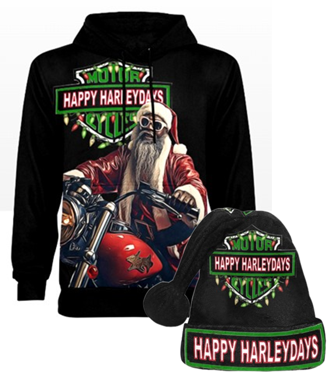 Urban Santa 1 Fleece Christmas Hoodie and Matching Hat Set