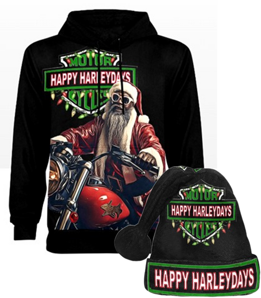 Urban Santa 1 Fleece Christmas Hoodie and Matching Hat Set