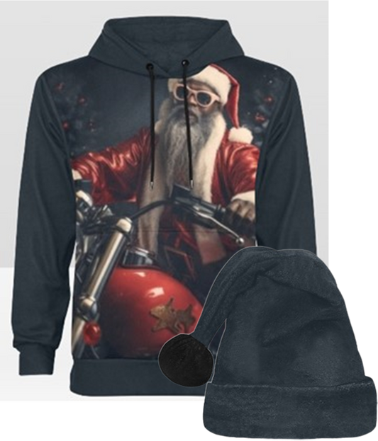 Urban Santa 3 Fleece Christmas Hoodie and Matching Hat Set