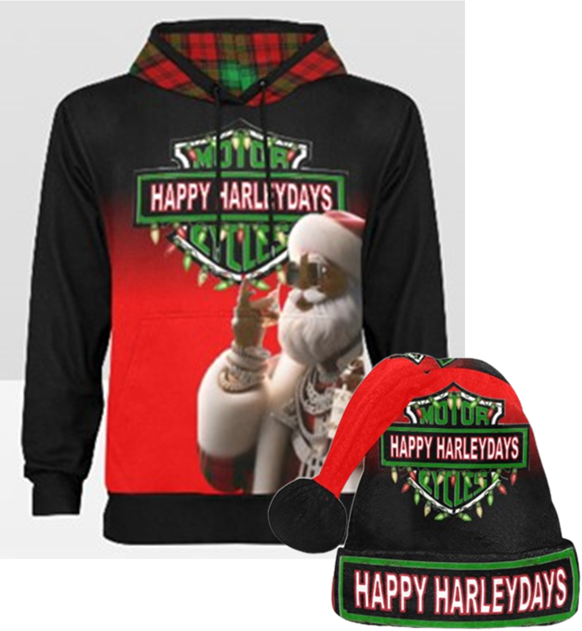 Urban Sippin' Santa Fleece Christmas Hoodie and Matching Hat Set