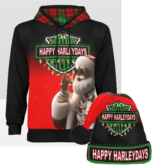 Urban Sippin' Santa Fleece Christmas Hoodie and Matching Hat Set