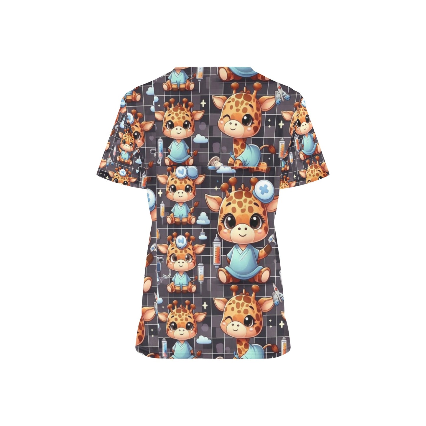 Ladies Scrub Top - Giraffes 3