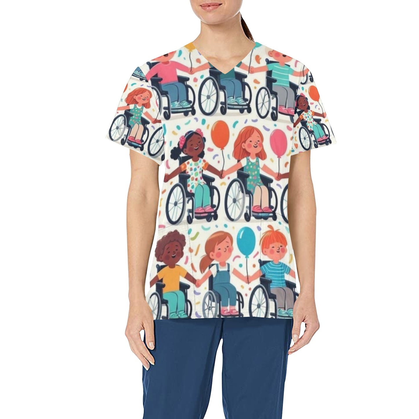 Ladies Scrub Top - Little Rollers 3