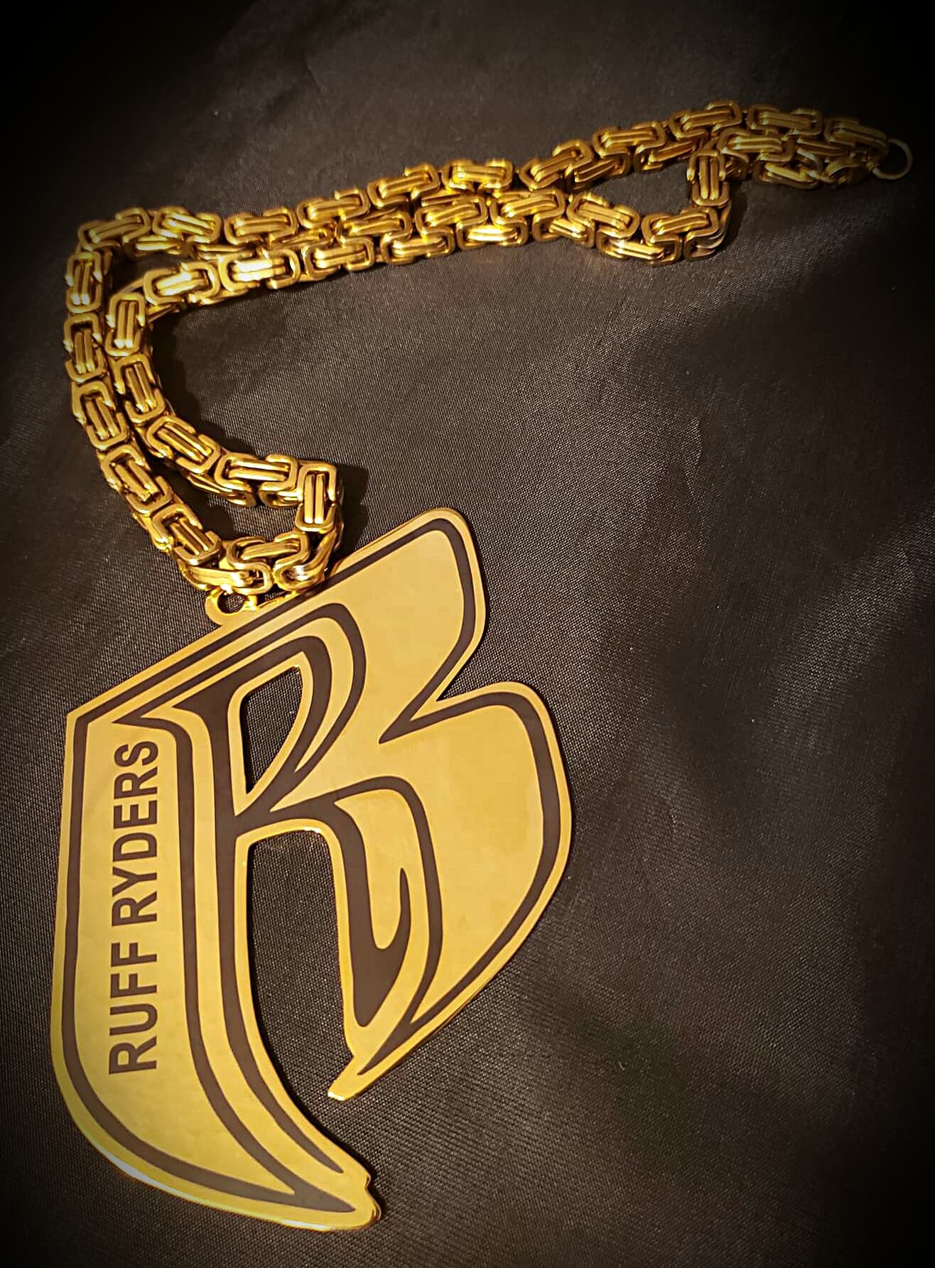 "Ruff Ryders" Stainless Steel RR Pendant TARNISH FREE Silver, Gold or Rose Gold Includes 30" or 24" Cuban Link Chain