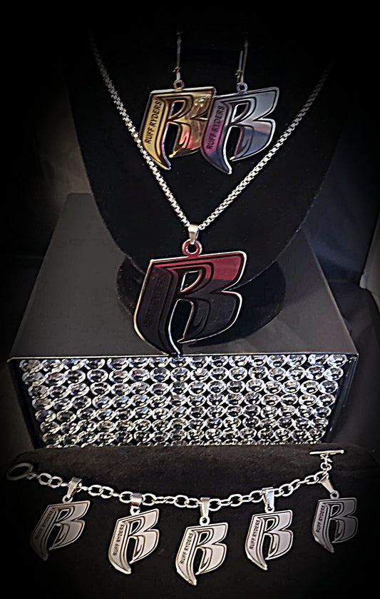 "Ruff Ryders" Stainless Steel Pendant, Earrings and Charm Bracelet Set (Please read selections CAREFULLY)
