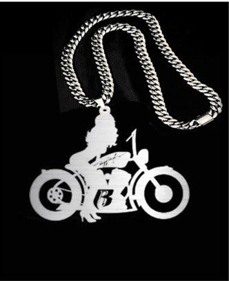 RR Woman on Bike Pendant w/ 24" Chain